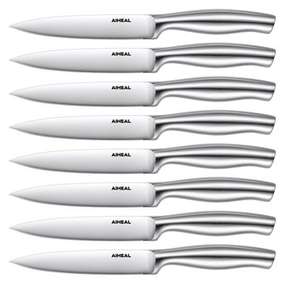 Aiheal Steak Knives, Stainless Steel Steak Knives Set of 8, 4.5 Inch Micro Serrated Steak Knife Set