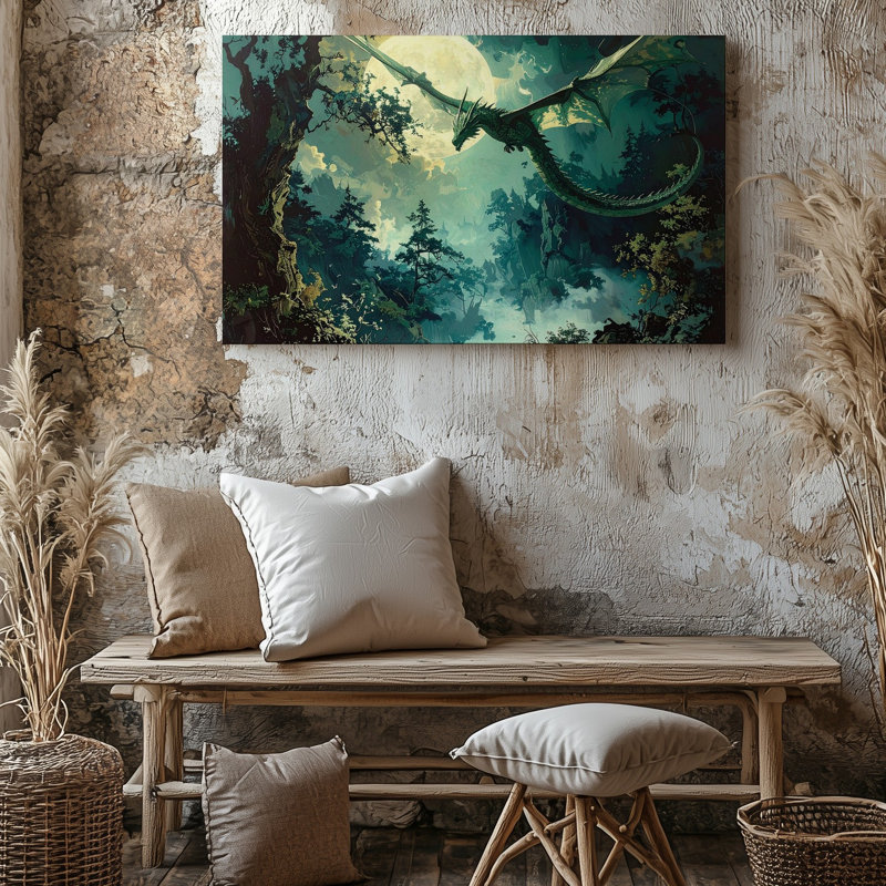 Toile, art mural, éclair de lune, éclair de dragon, nuit de forêt fantaisiste, H 18 po x l 24 po