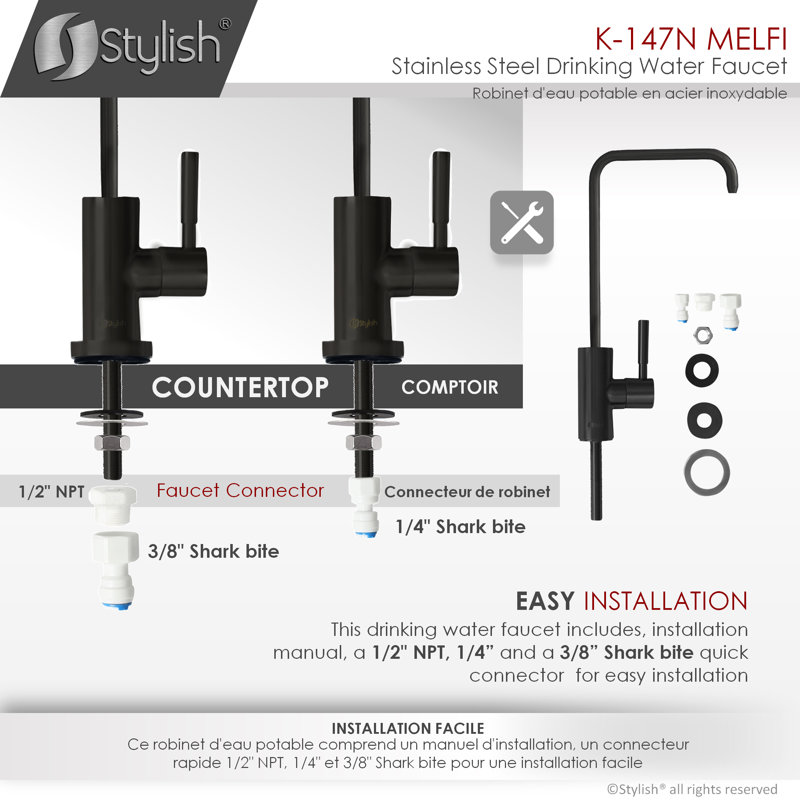 Modern Melfi Single Handle Cold Water Faucet Faucet, Noir mat