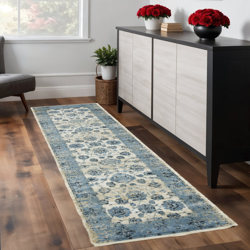 Tapis de couloir oriental ivoire 8 'Dhurrie