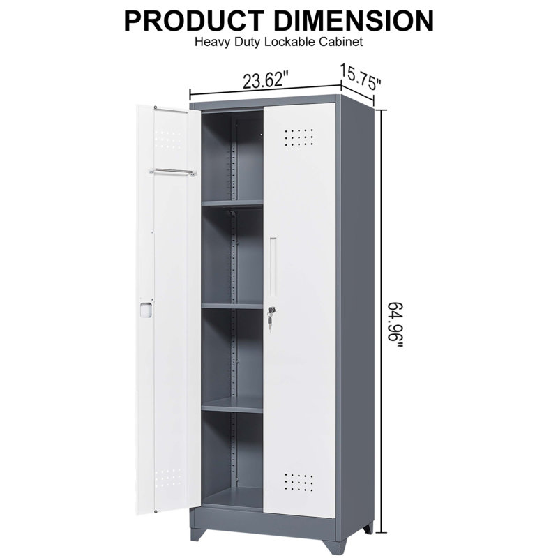 Armoire de rangement à balais avec portes et tablettes verrouillables