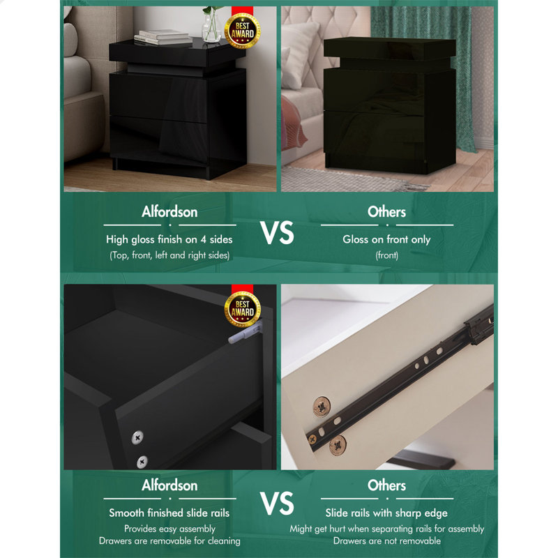 45 cm W Bedside Table, Black