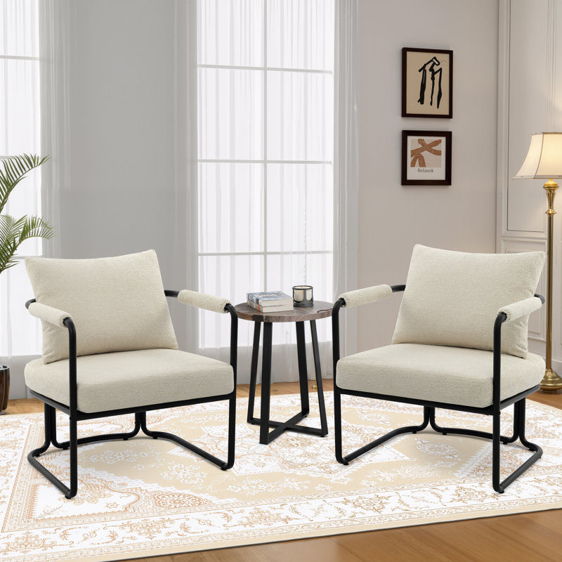 Mid-century Modern Upholstered Accent Chair With Ultra Thick Cushion And Industrial Metal Frame, Beige