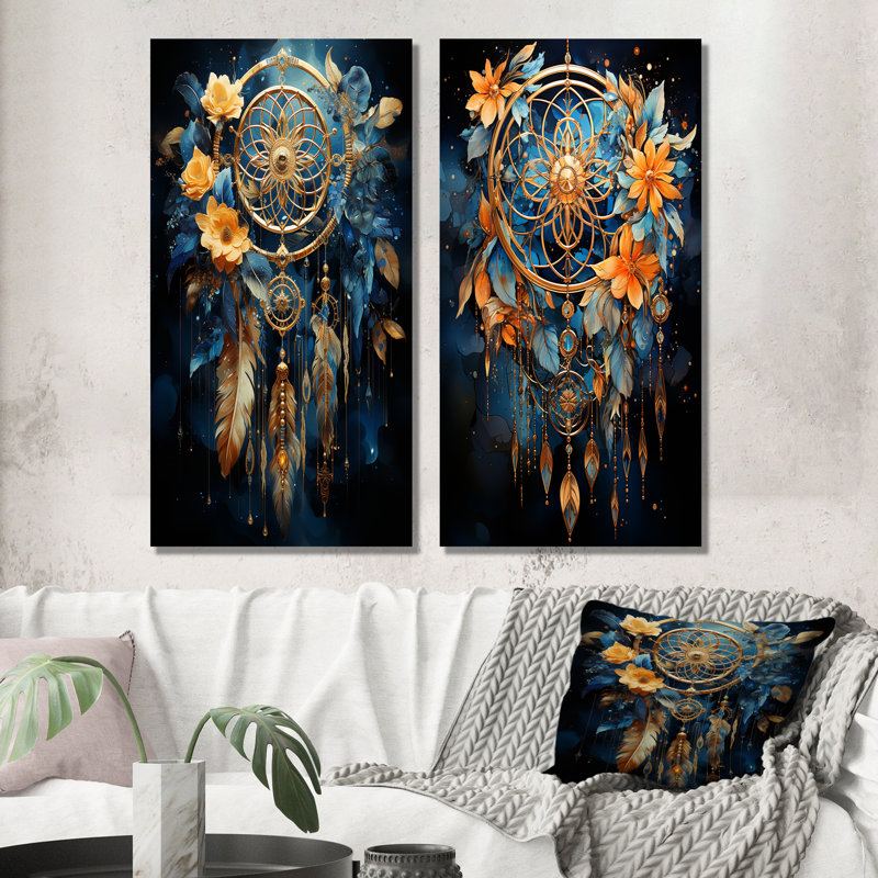 Mirage de rêve noir et bleu - ensemble d'art mural en métal Dream Catcher, H 28 po x l 24 po