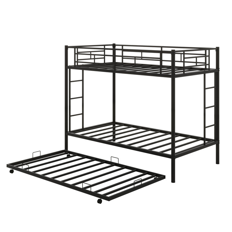 Lit superposé en métal avec couchette simple au-dessus d'un lit simple avec échelles et rails de sécurité, Noir