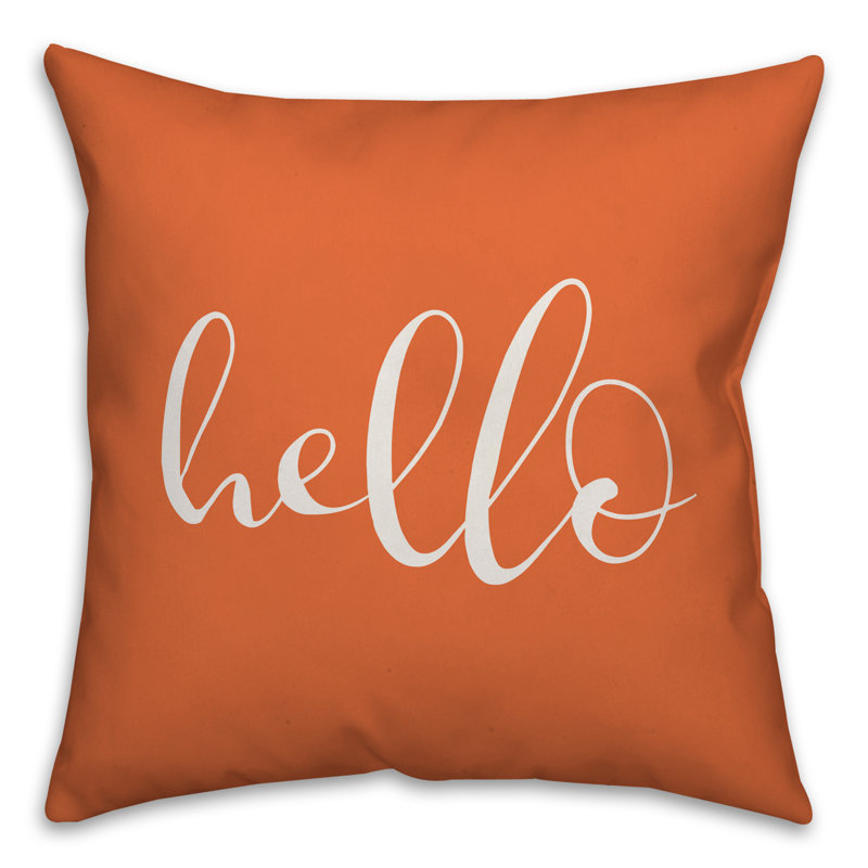 Coussin décoratif intérieur / extérieur New Jersey Hello, H 16 po x l 16 po, Orange