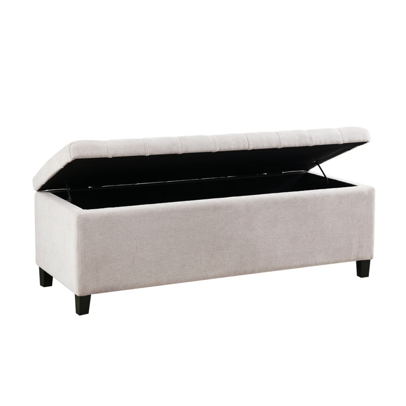 Banc de rangement supérieur en tissu naturel - Pieds en bois massif, fermeture en douceur, l 49 po x H 18,5 po avec pieds, hauteur 18,28 po