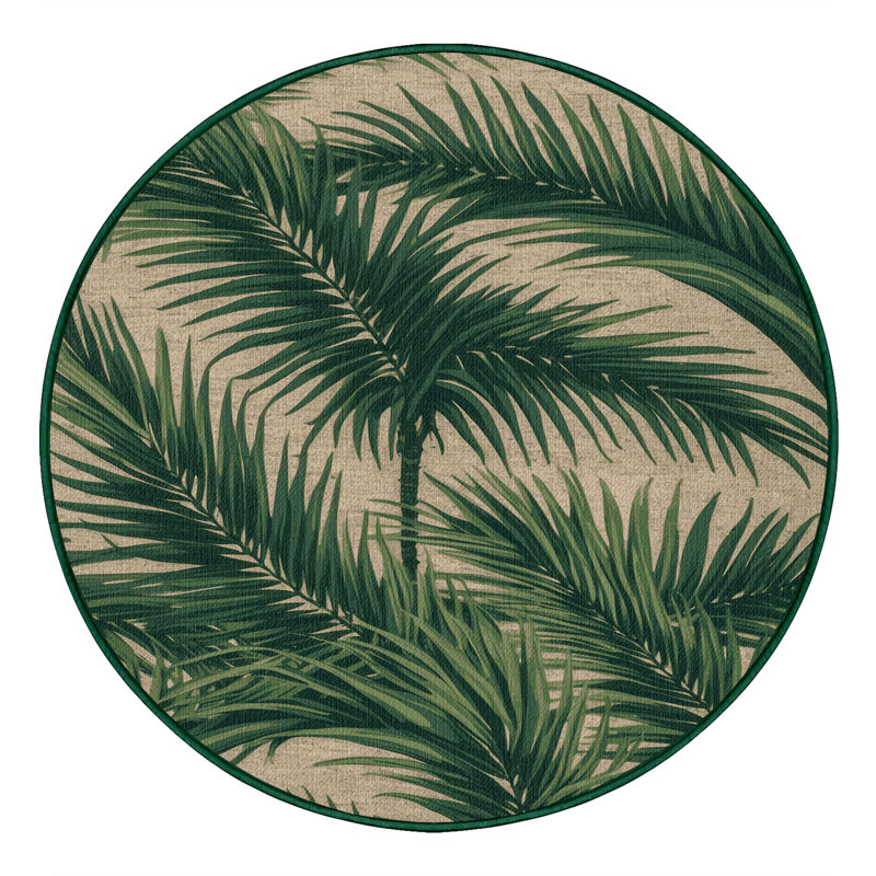 Washable Fan Palm Hawaiian Area Rug, Round 6'