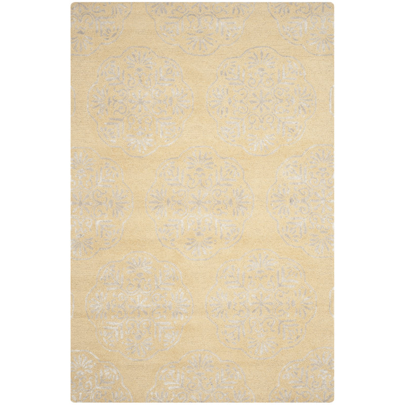 Harger Hand Tufted Wool Damask Rug, Rectangle 6' x 9'