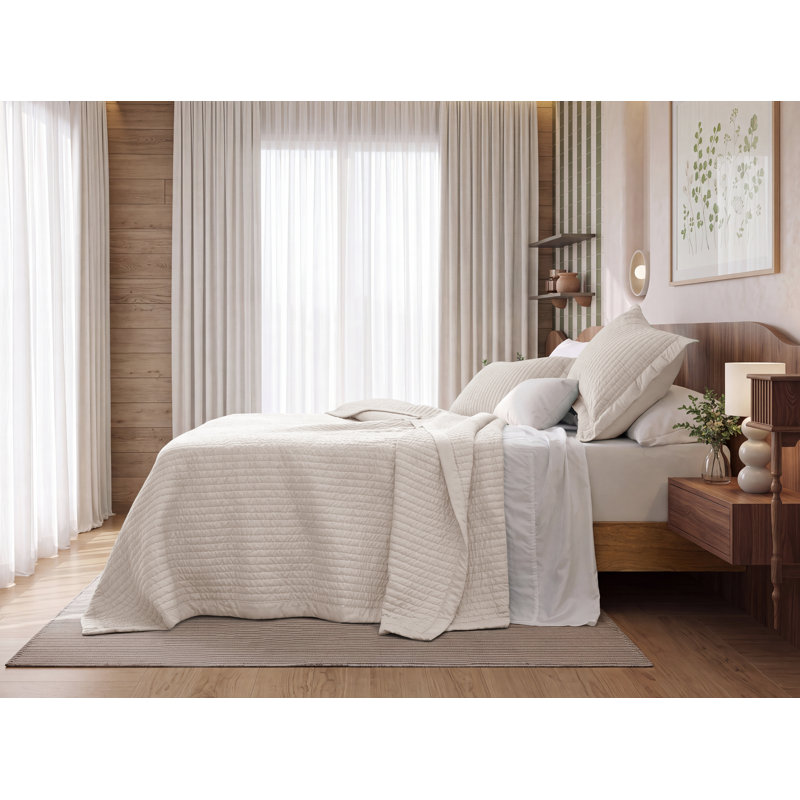  Quilts - Soft Lightweight Quilted Bedspread Coverlet with Contrast Stitching, Twin Quilt + 1 Sham, Pumice Stone