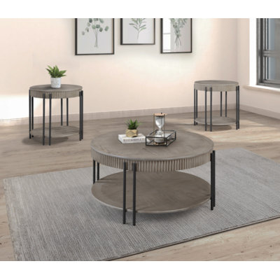 3Pc Contemporary Round Coffee Table Two End Table With Storage Shelf / Living Room Wooden Modern Furniture by Gracie Oaks