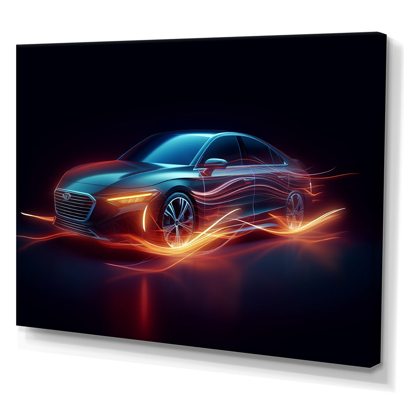 «Neon Light Strips Luxury Car On», reproduction sur toile, H 24 po x l 32 po x P 1 po, Toile tendue