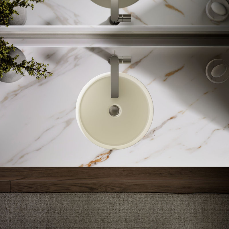 Verticyl Ceramic Vitreous China Circular Undermount Bathroom Sink with Overflow, Cashmere
