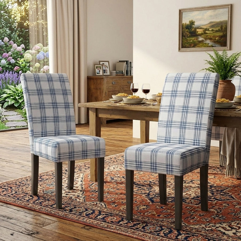 Chaise de salle à manger, Carreauté bleu / crème