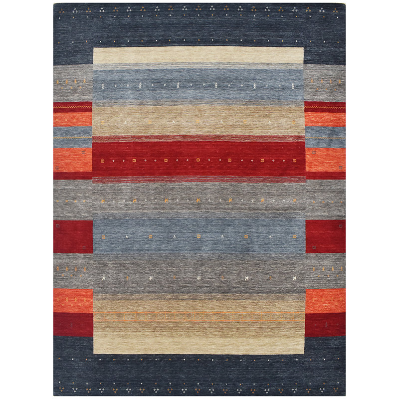 Hand Knotted Wool Area Rug in Black/Gray/Red/Beige, Rectangle 6' x 9"