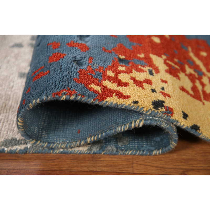 Blue Abstract Oriental Area Rug 8x10