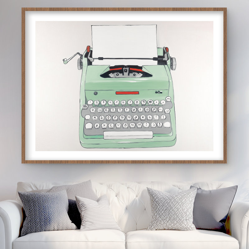 «Mint Typewriter», reproduction encadrée avec motifs mats | Décoration intérieure, Brun