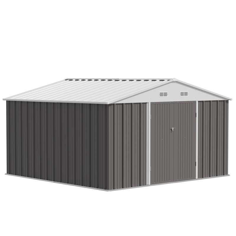 Remise extérieure pour outils en métal, Gris / blanc, H 76,4 po x l 121 po x P 120 po