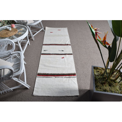 Handmade Bohemian Turkish Runner Rug in Beige Featuring Unique Patterns for Hallway Decor