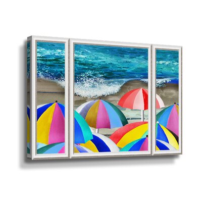 Ocean Shore Umbrellas Wave on Sand Beach House I by Irina Sztukowski - Painting on Canvas -  Rosecliff Heights, 125C40086A914A9F830801782F03C34C