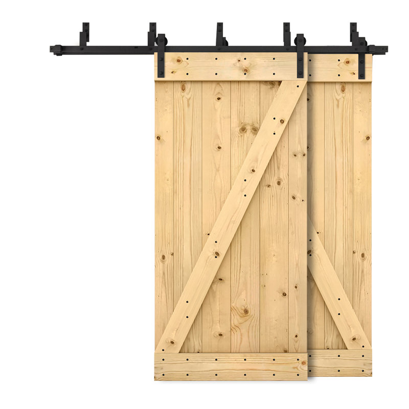 Porte de grange à panneaux et en bois avec quincaillerie d'installation, 80 po x 84 po, Sans finition