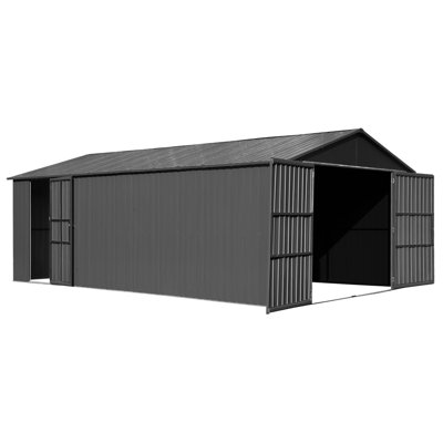 12x20FT Outdoor Metal Garage Shed, Extra Large Metal Carport with Lockable Double Hinged Doors, Heavy Duty Car Shelter for Car, Truck, Motorcycle and Lawn Equipment