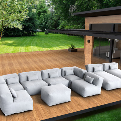 9 Piece Outdoor Sectional Conversation Set Patio Furniture Bean Bag Chair With Chaise Lounge