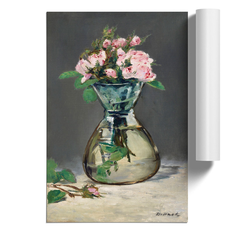 Moss Roses in a Vase by Edouard Manet - Unframed Painting, 84cm H x 59cm W x 0.1cm D
