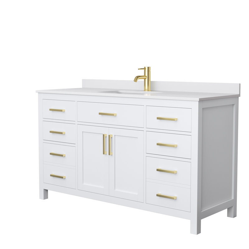 Beckett 60" Single Bathroom Vanity Set, White, White Cultured Marble, Brushed Gold