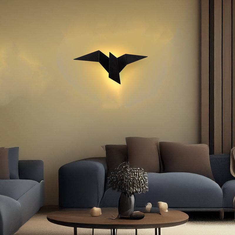 Applique murale oiseau en métal 3000K, H 5,5 po x l 22 po x P 9,4 po, Noir, noir, noir, noir