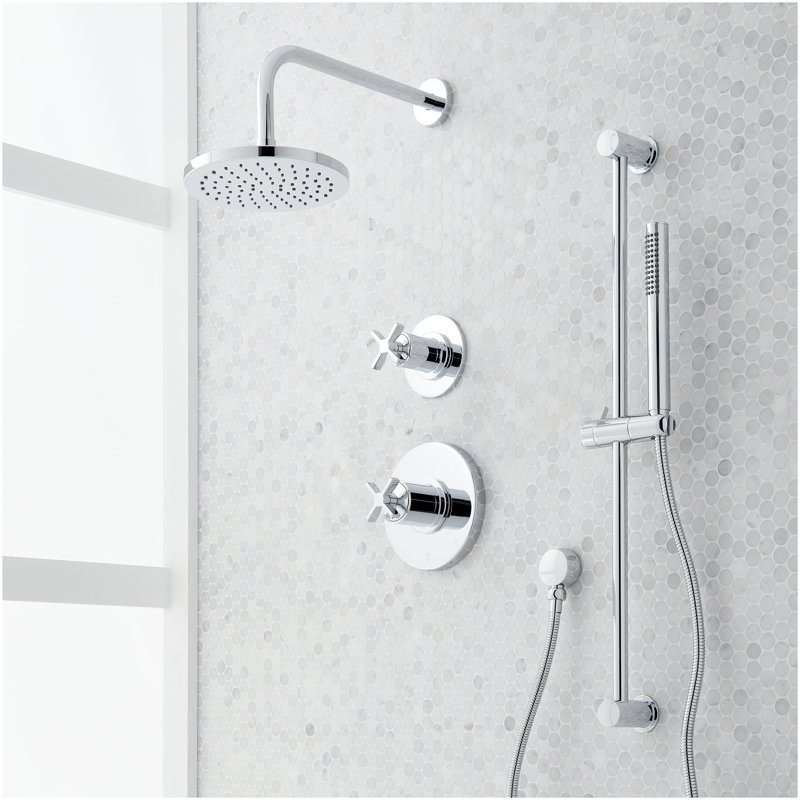 Vassor Pressure Balance Shower System with Slide Bar and Hand Shower - Brushed Gold, Chrome