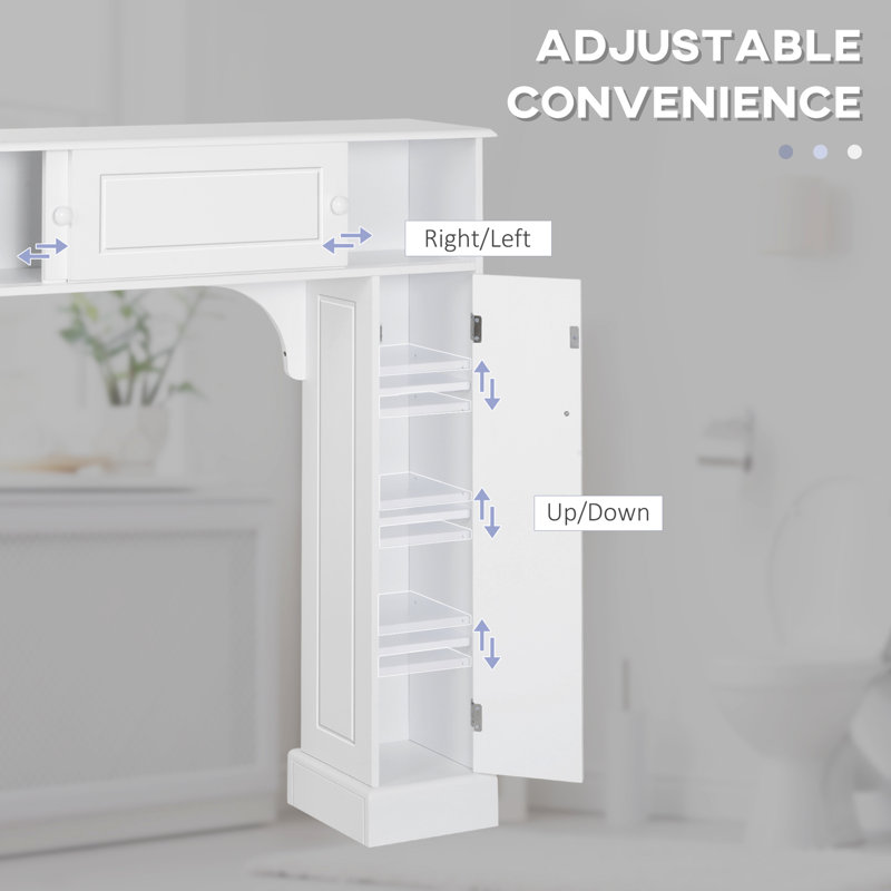 Armoire sur pied autoportante, blanche avec tablettes réglables, peu encombrante pour les accessoires de salle de bain et les serviettes de toilette