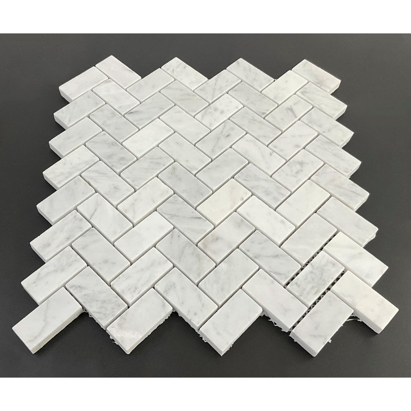 Carreau de mosaïque pour mur et plancher à chevrons / chevrons 1 "x 2" Cararra, Blanc Carrara poli