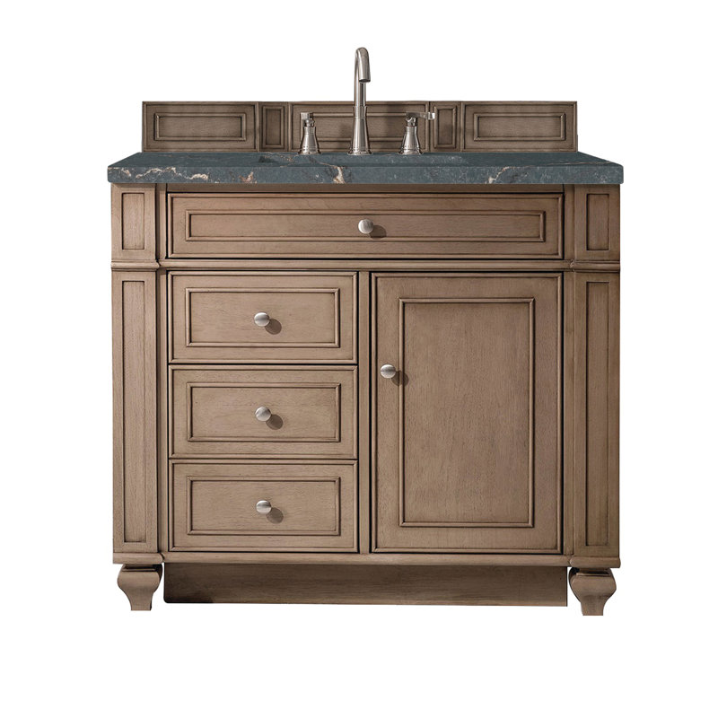 Bristol 36'' W Single Vanity, Whitewashed Walnut, White Zeus, 8" Widespread