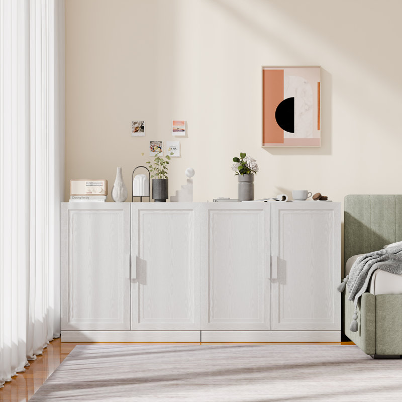 Modern 62" 4-Door Sideboard Storage Cabinet with Adjustable Shelves, 31" H x 62" W x 16" D, White