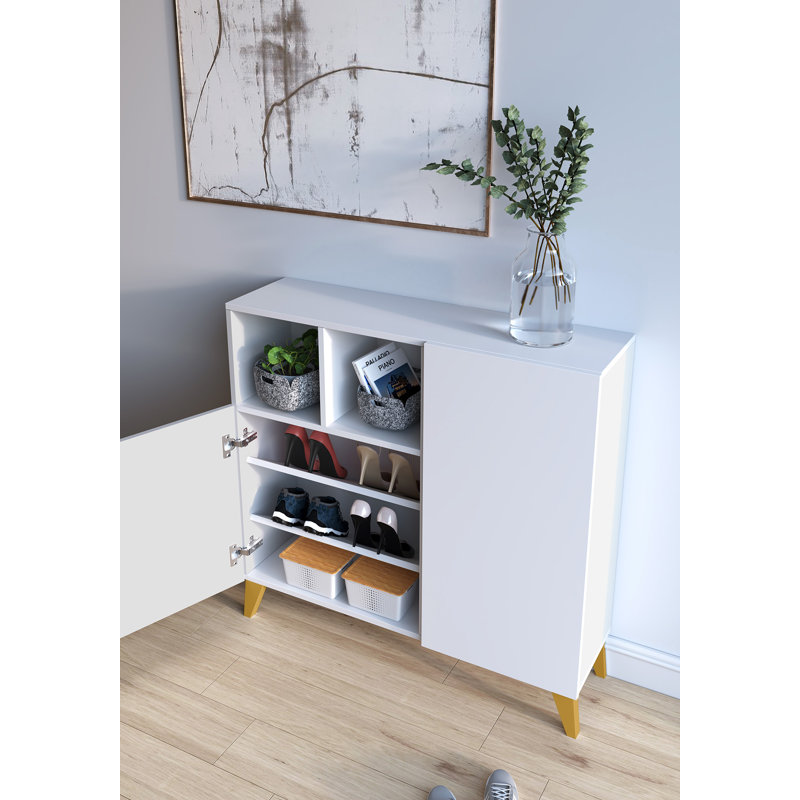 12 Pair Shoe Storage Cabinet, Pmoutarde/White