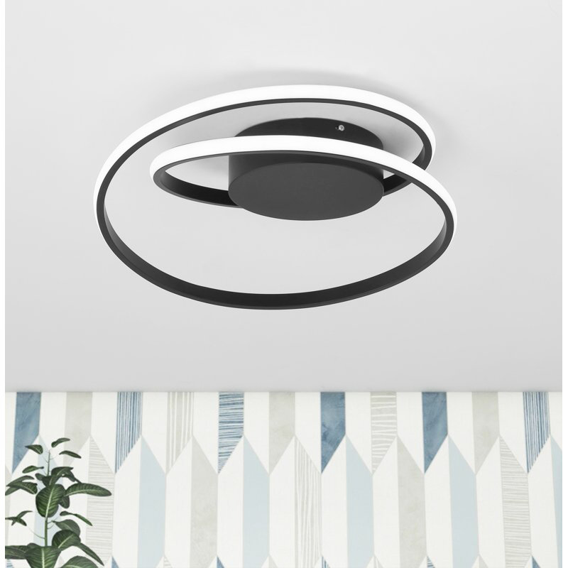Plafonnier encastré à lumière blanche à intensité variable moderne et unique 18,11 po Caroljean, Noir