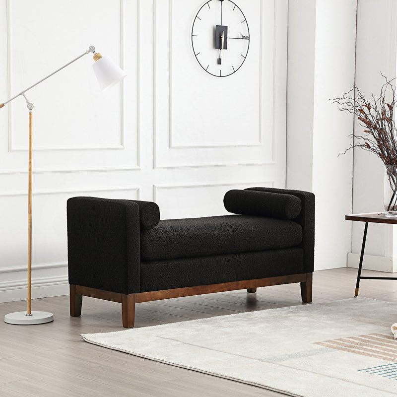 Élégant banc rembourré avec repose-pieds et coussins, Noir