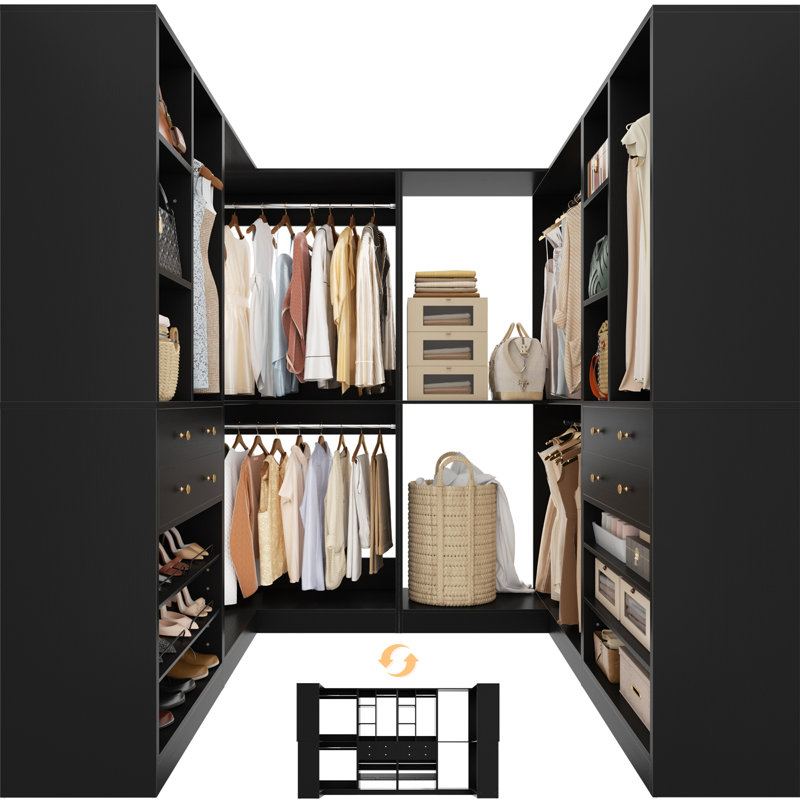 Closet System With 4 Drawers & Corner Tower, Black