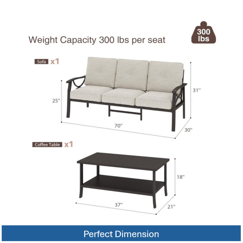 2 Piece Outdoor Patio Set, Beige, Light Khaki