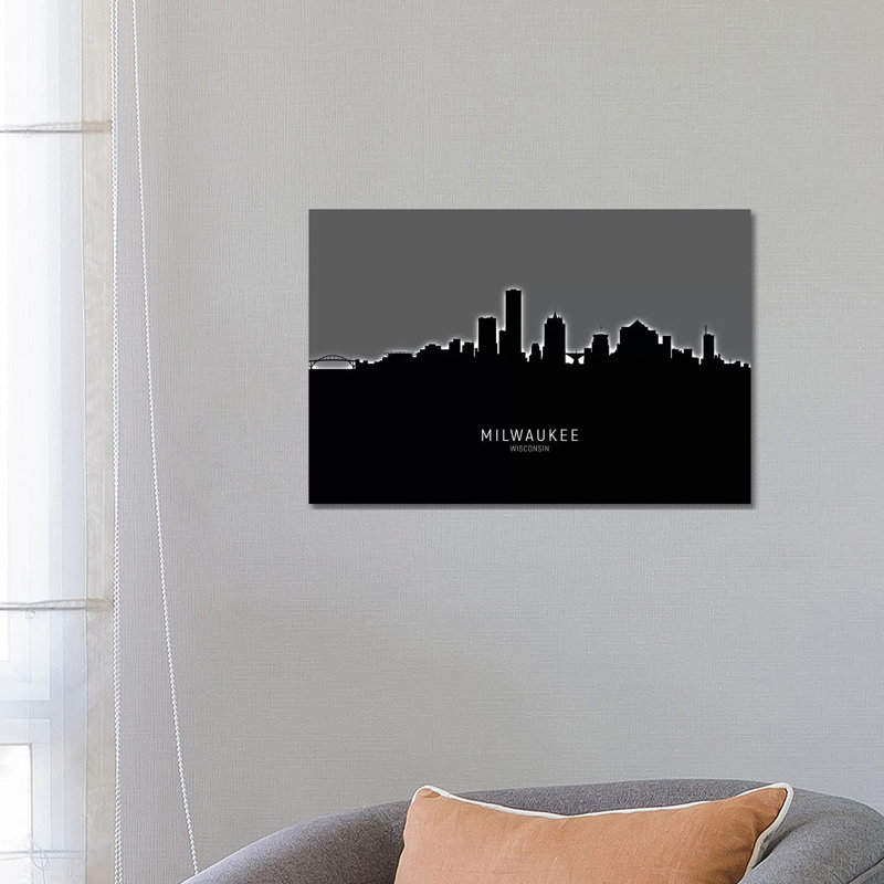 «Milwaukee Wisconsin Skyline» par Michael Tompsett, impression sur toile tendue, H 18 po x l 26 po x P 1,5 po