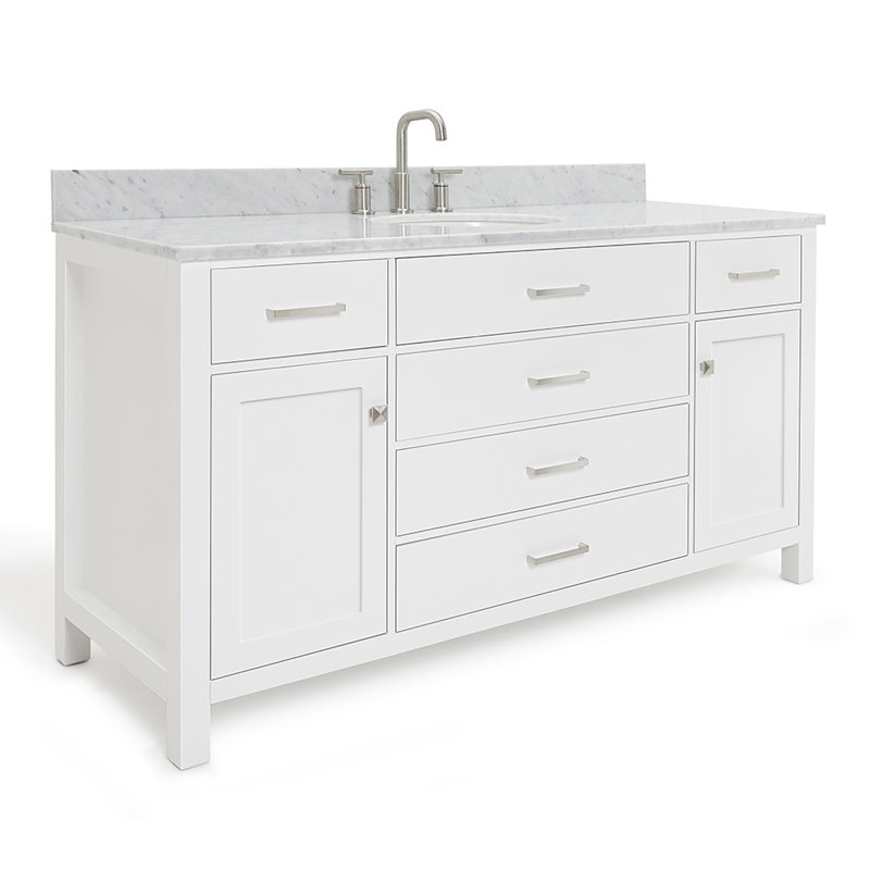 Aberdeenshire 60" Single Bathroom Vanity with Carrara White Marble Top, White