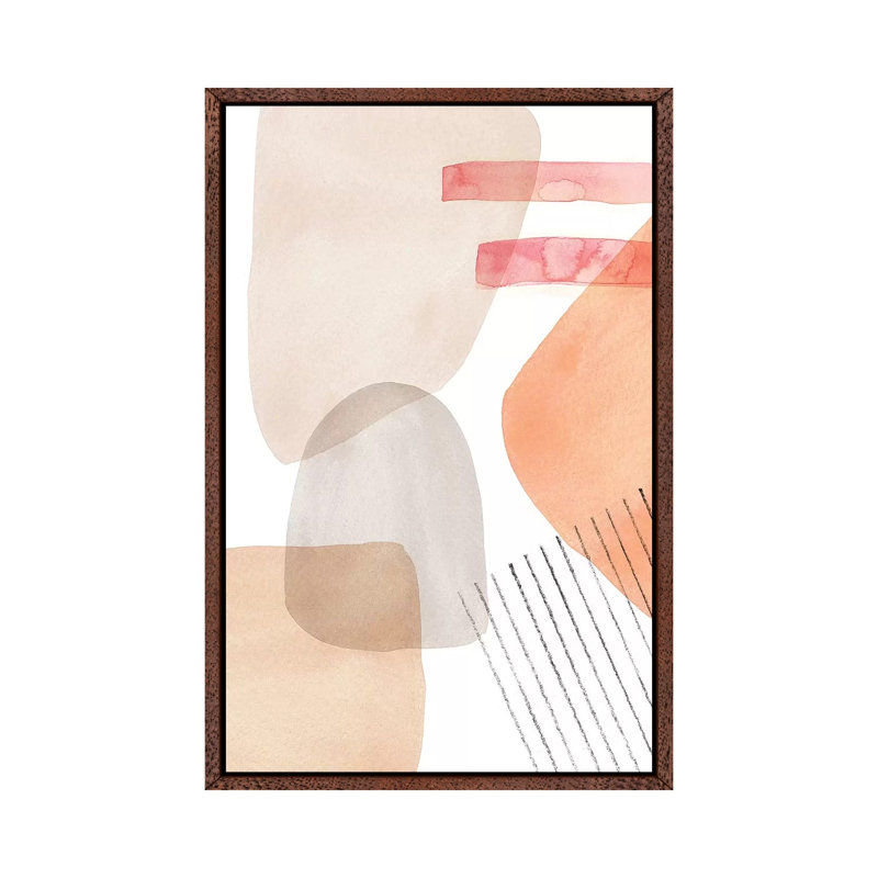 Neutral Abstract Shapes by Whales Way - Print on Canvas, 66.04cm H x 45.72cm W x 3.81cm D, Classic Brown Wood Framed