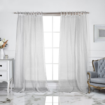 100% Pure Linen Lightweight Voile Sheer Tie Top Curtain (Single Panel)