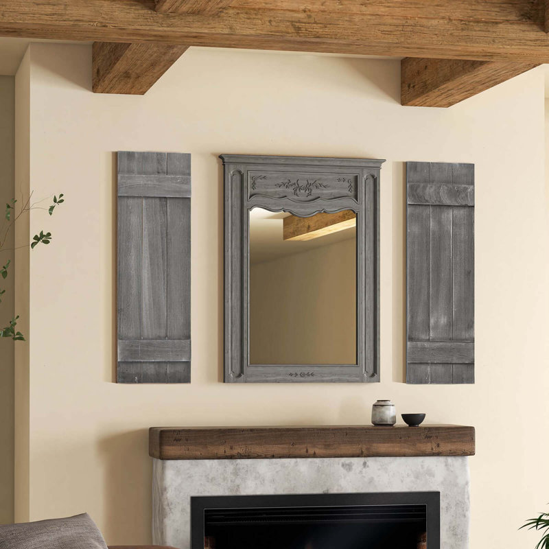 Costway Window Shutter Set Of 2 Reclaimed Wall Decor With Antiqued Surface, Dark Grey