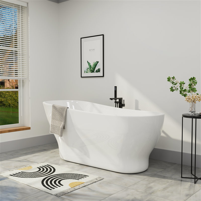 67"L×31"W Single Slipper Freestanding Soaking Acrylic Bathtub with Chrome Drain