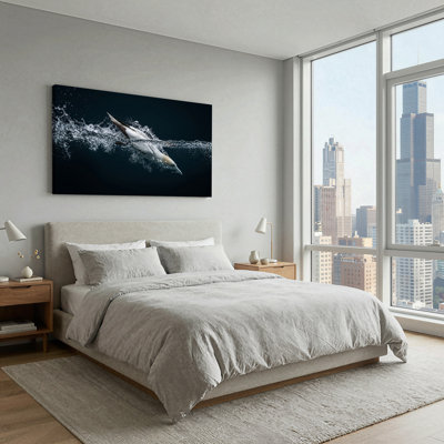 White Bird Diving Into Water Splash Canvas Wall Art