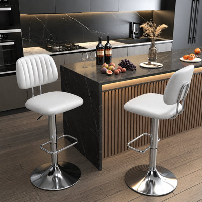 Upholstered Adjustable Swivel Bar Stools with Metal Frame (Set of 2)