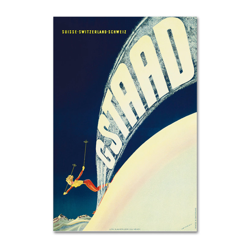 « gstaad », affiche rétro sur toile tendue, H 19 po x l 12 po