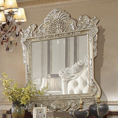 Champagne Gold Hand Carved Wall Mirror with Ornate Frame